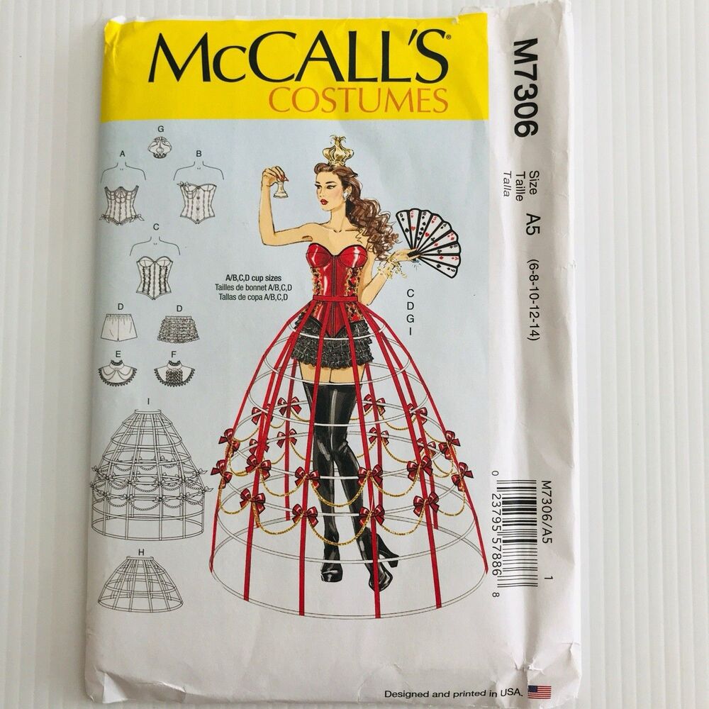 McCall's Costumes Sewing Pattern M7306 Corset Hoop Skirt Queen Of Hearts Sz 6-14